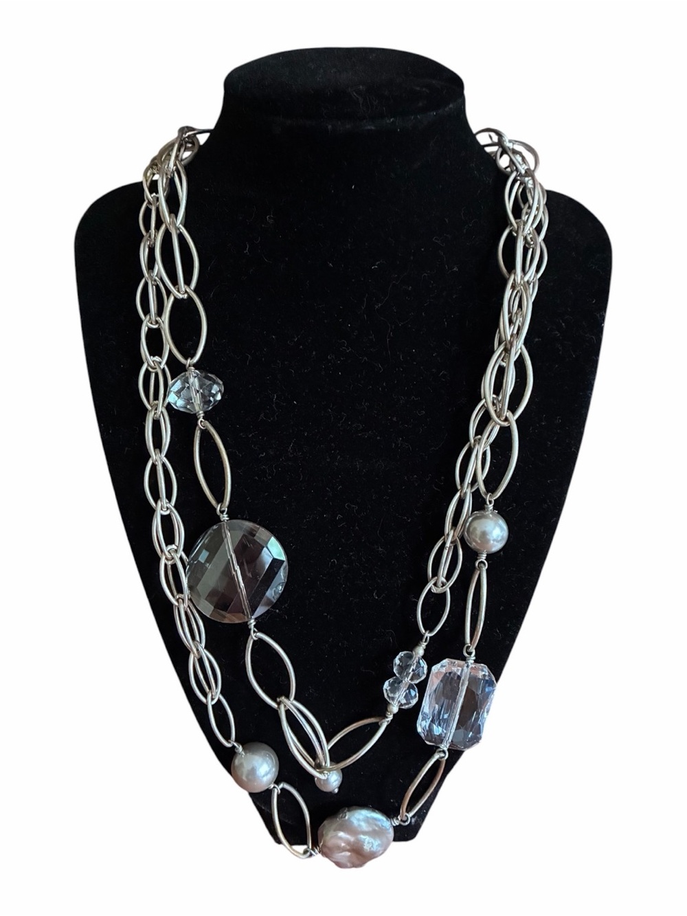 Silver-Tone Multi-Strand Crystal & Pearl Necklace